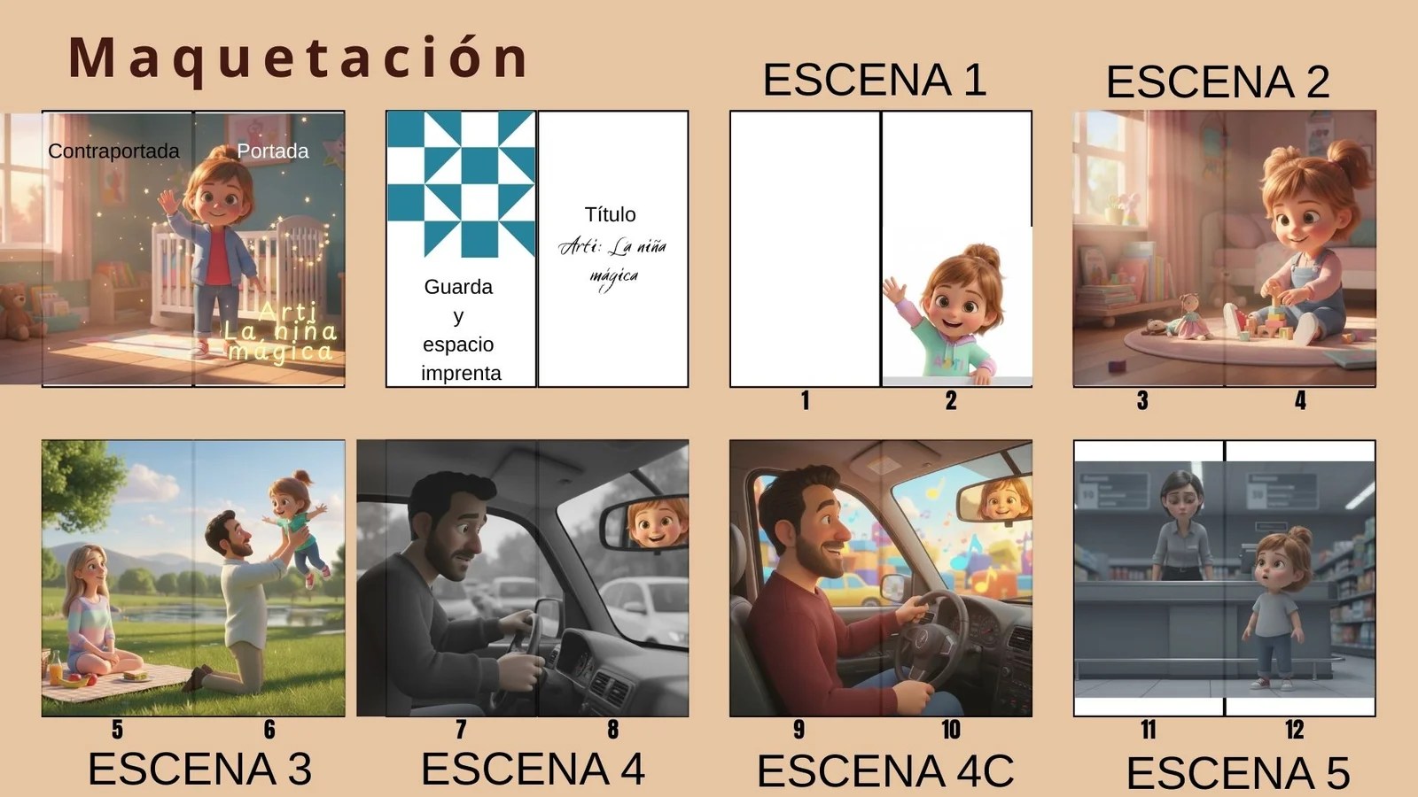 First half of the illustrated page sequence for Arti, la niña mágica